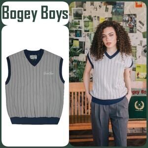 Bogey Boys Sz L Blue Gray Unisex Sleeveless Pinstripe V-Neck Golf Sweater Vest